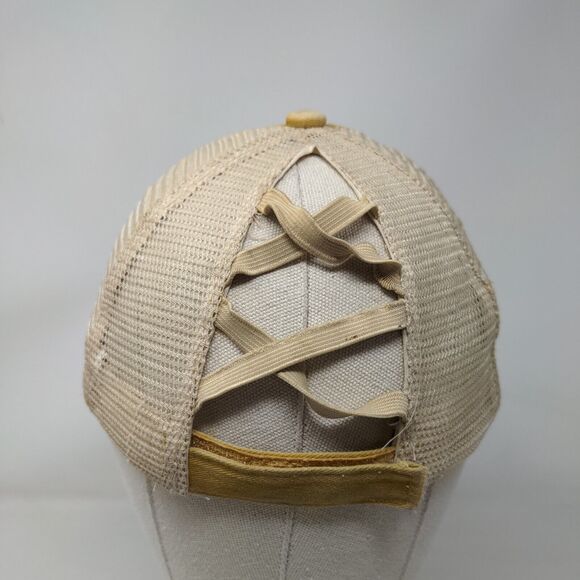 Women's Pontail Hole Strapback Mesh Back Hat Cap Tan Distressed Adjustable - Picture 5 of 8